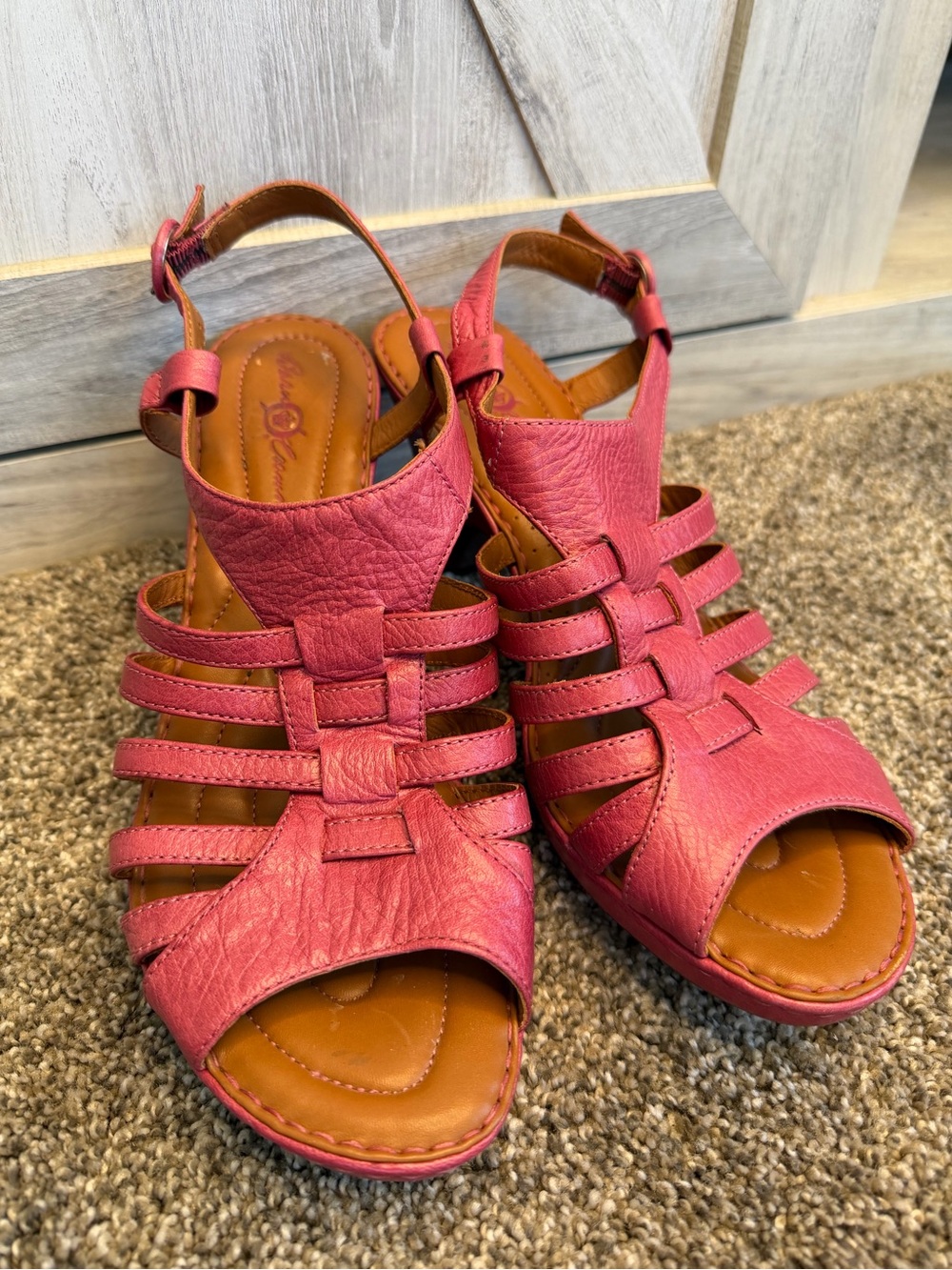 Born Lime Pink Fuschia Leather Strappy Sandals w Heels 10